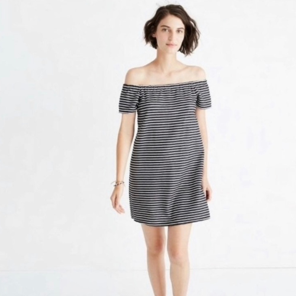 Madewell Melody Striped Mini Off Shoulder Dress S